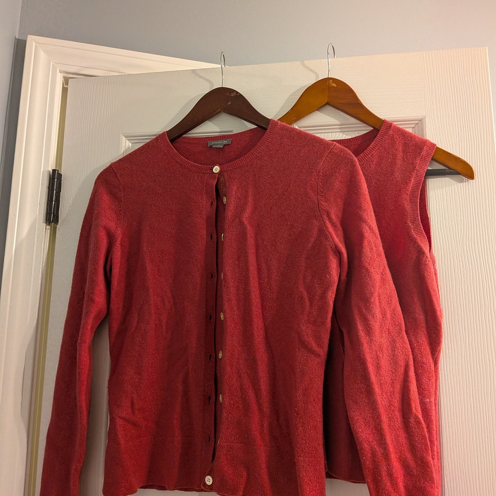 Ann Taylor Classic Red Cardigan Sweater With Matching Shell